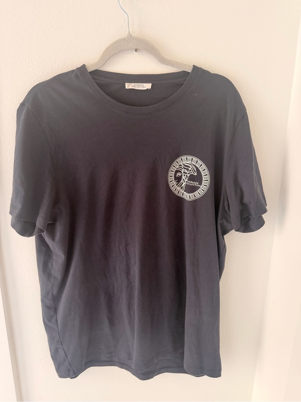 Versace Black Short-Sleeve Tee with White Medusa Chest Emblem